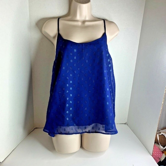MacBeth Womens Sz XS Blue Cami Tank Top Shirt Tassel Tie Back Textured Dots Blue - Picture 1 of 3